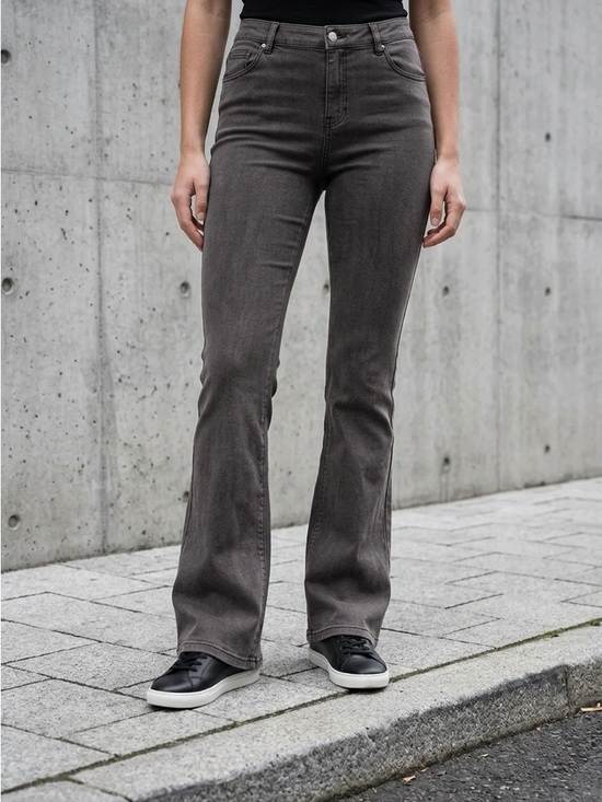 HUE Denim - HUE Women's High-Rise Flare Jeans in Charcoal
